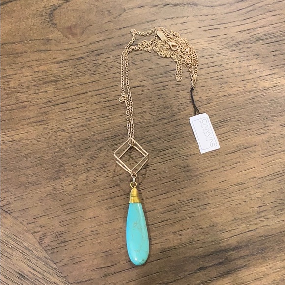 canvas Jewelry - Long gold and turquoise necklace by Canvas - new canvas Jewelry - Long gold and turquoise necklace by Canvas - new